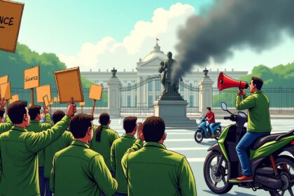 Para pengemudi ojol yang tergabung dalam Garda Indonesia juga menyuarakan penolakan terhadap potongan besar dari perusahaan aplikator.