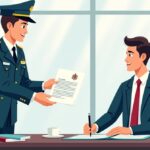 Tax officer hands official tax decision letter to company representative, symbolizing transparency and accountability in tax administration.